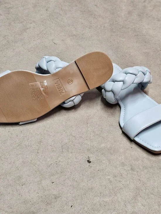 Braided Strap Light Blue Square-Toe Womens Sandals - Picture 7 of 8